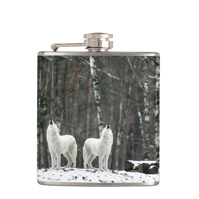 Wilderness Polar Wolf Hip Flask (Front)