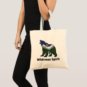 Wilderness Spirit Bear Silhouette Rustic Forest Tote Bag