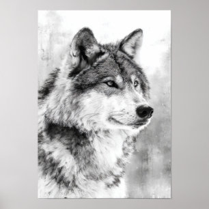 Wilderness Spirit - Gray Wolf Fine Art Sketch Poster