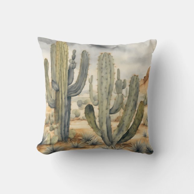 Wilderness Watercolor Cactus Mojave Desert Cushion (Front)