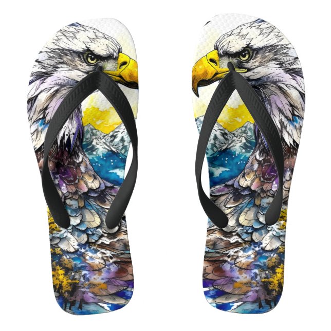 Wilderness Watercolor Forest Moon Eagle Flip Flops (Footbed)