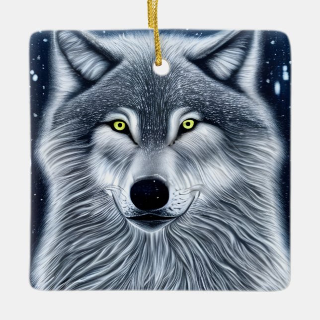 Wilderness Wild Wolf Ceramic Ornament (Front)