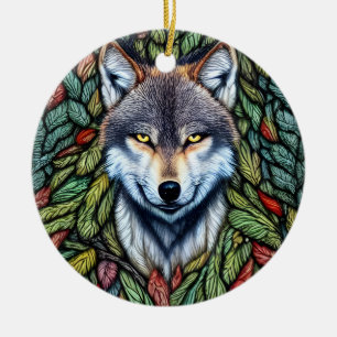 Wilderness Woodland Predator Wolf Ceramic Tree Decoration