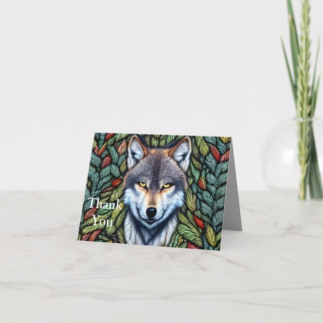 Wilderness Woodland Predator Wolf Thank You Card (Front)
