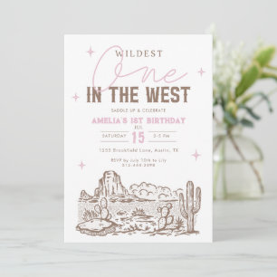 Wildest One Cowgirl 1st Birthday Invitation Pink 
