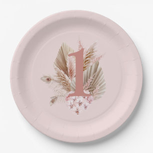 Wildflower 1st Birthday Girl Pink Paper Plate