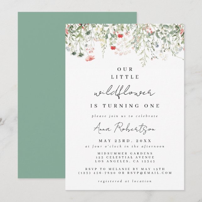 Wildflower 1st Birthday Invitation (Front/Back)