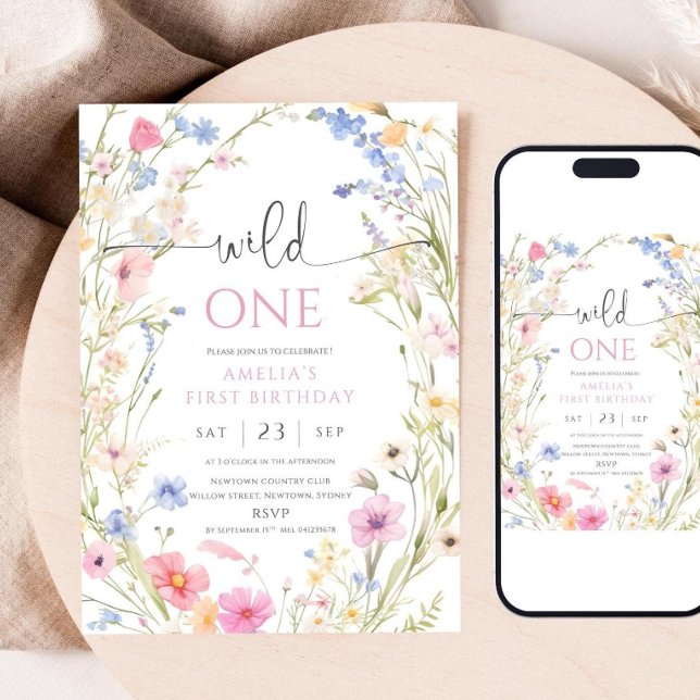Wildflower 1st Birthday Invitation Template, Edita (Creator Uploaded)