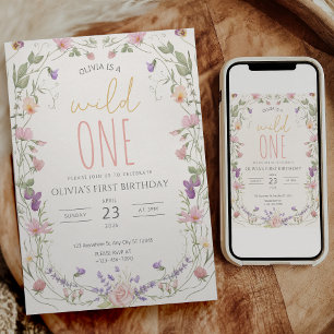 Wildflower 1st Birthday Invitation Wild One