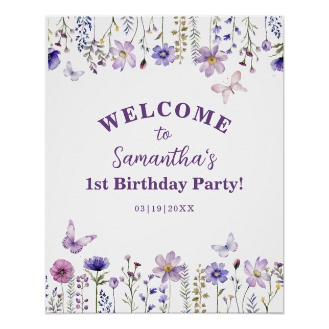 Wildflower 1st Birthday Party Welcome Sign (Front)