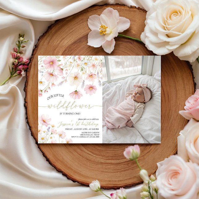 Wildflower 1st Birthday Photo Invitation (Creator Uploaded)