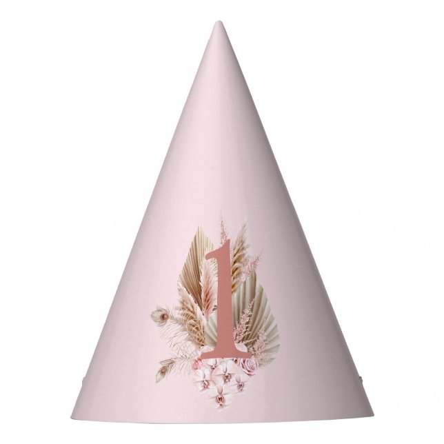 Wildflower 1st Birthday Pink  Party Hat (Front)