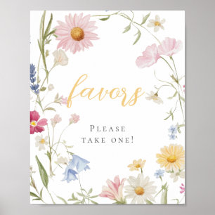 Wildflower 1st Birthday Please Take One Favours Poster