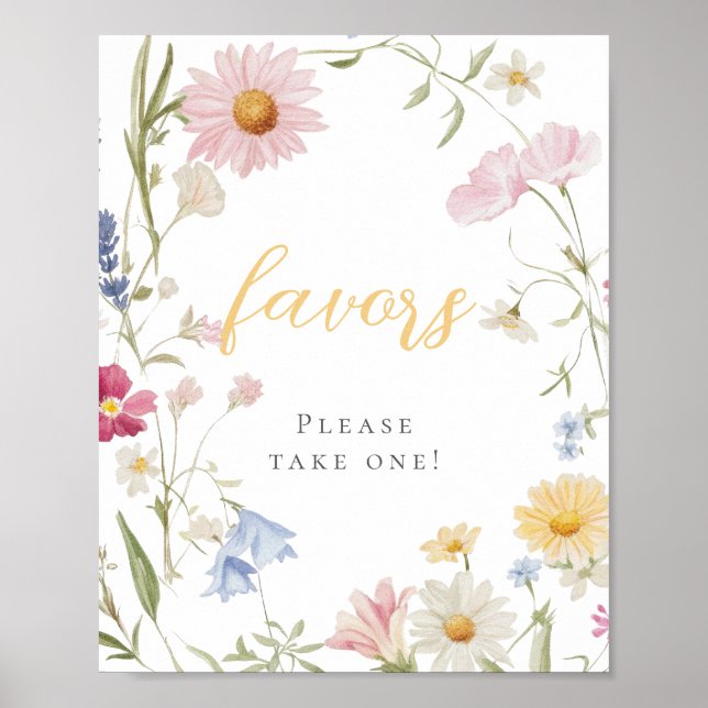 Wildflower 1st Birthday Please Take One Favours Poster (Front)