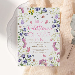 Wildflower 1st Birthday Script Pink  Invitation