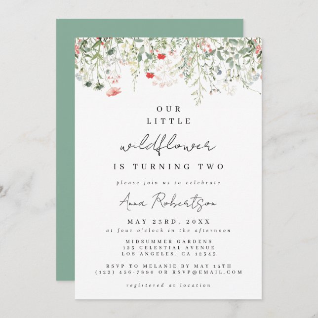 Wildflower 2nd Birthday Invitation (Front/Back)