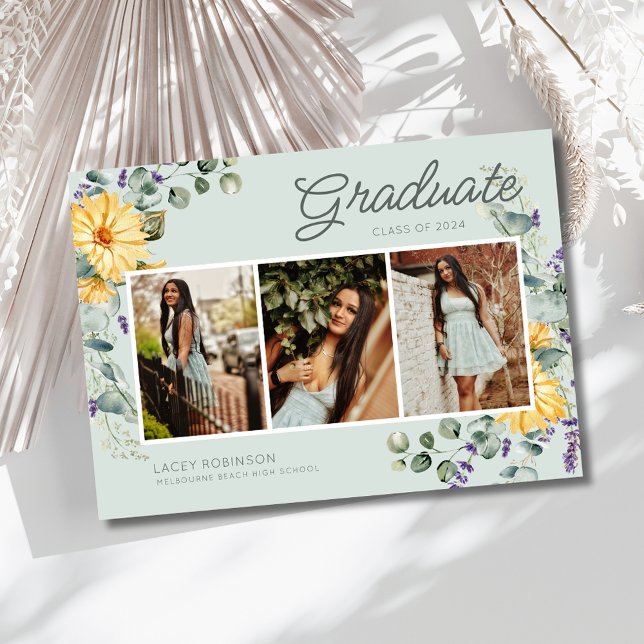Wildflower 3 Photo Girl High School Graduation  Announcement (Wildflower 3 Photo Girl High School Graduation Announcement)