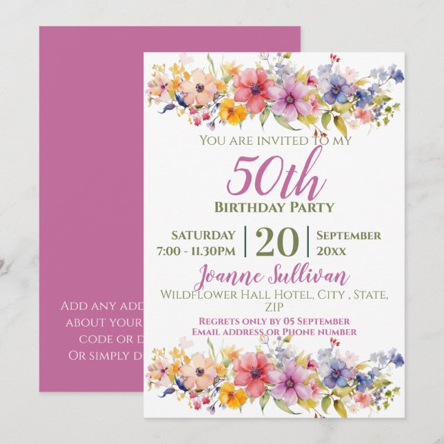 Wildflower 50th Birthday Invitation (Front/Back)