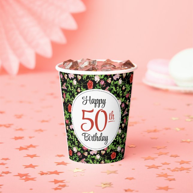 Wildflower 50th Birthday Paper Cups (Insitu)