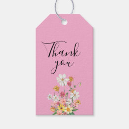 Wildflower 60th Birthday Pink Thank You Gift Tags