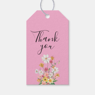Wildflower 60th Birthday Pink Thank You Gift Tags