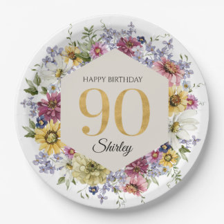 Wildflower 90th Birthday Personalized Paper Plate