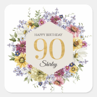 Wildflower 90th Birthday Personalized Square Sticker