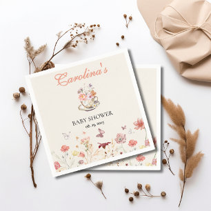 Wildflower a baby is brewing tea party baby shower napkin