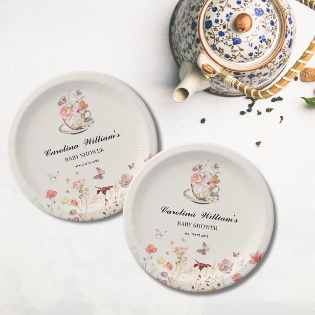 Wildflower a baby is brewing tea party baby shower paper plate (Creator Uploaded)