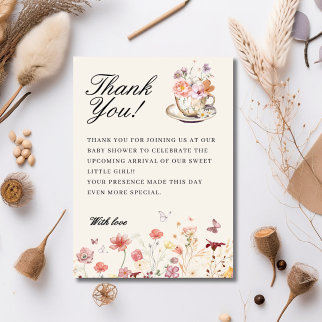 Wildflower a baby is brewing tea party baby shower thank you card (Creator Uploaded)