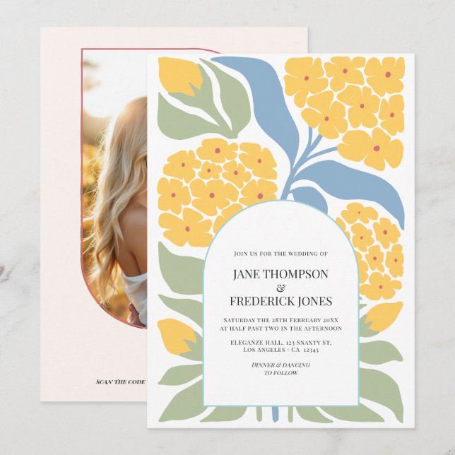 Wildflower Abstract Floral Modern Spring Wedding Invitation (Front/Back)