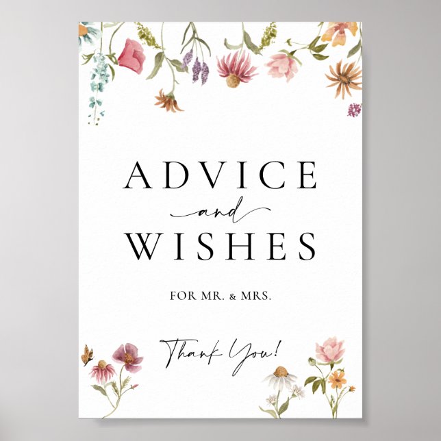 Wildflower Advice And Wishes Wedding Sign  (Front)