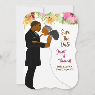 Wildflower African American Wedding Save-The-date 