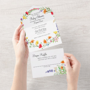 Wildflower All In One Baby Shower Invitation