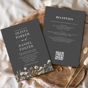 Wildflower All in One Boho QR Code Wedding Invitation