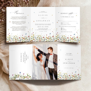 Wildflower All in one tri fold Wedding Invitation