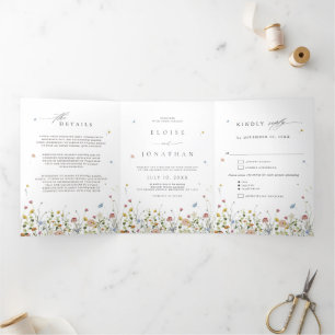 Wildflower All in one tri fold Wedding Invitation