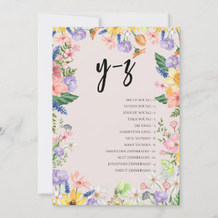 Wildflower Alphabet Seating Chart Wedding Card