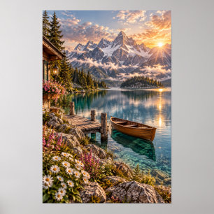 Wildflower Alpine Lake Rowboat Mountain Wall Art