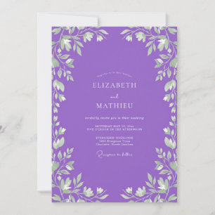 Wildflower Amethyst Leafy Wedding Invitation