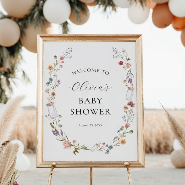 Wildflower and Baby Bottle Wreath Shower Welcome Poster (Creator Uploaded)