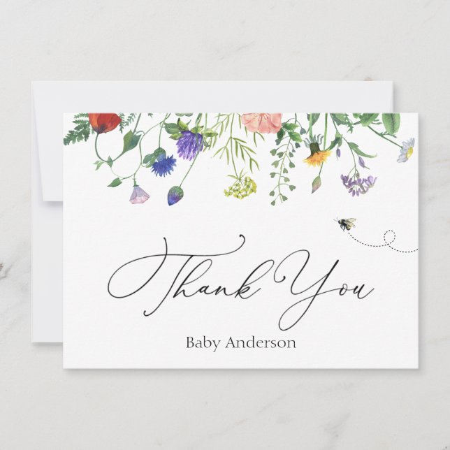 Wildflower and Bee Thank You  Note Card (Front)