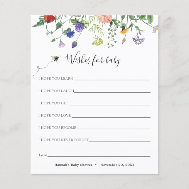 Wildflower and Bee Wishes for Baby Card (Front)
