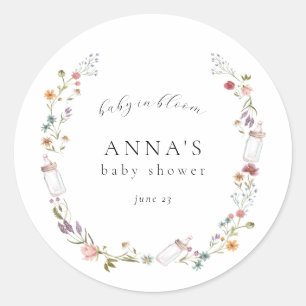 Wildflower and Bottle Wreath Baby Shower Classic Round Sticker