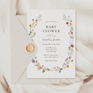 Wildflower and Bottle Wreath Baby Shower Invitation