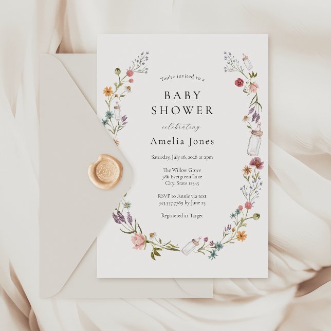 Wildflower and Bottle Wreath Baby Shower Invitation (Creator Uploaded)