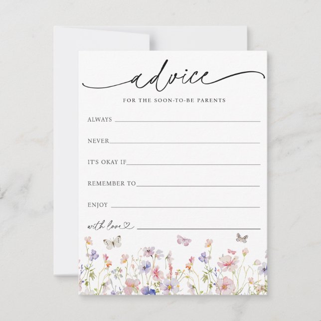 Wildflower and Butterflies Baby Advice Card (Front)