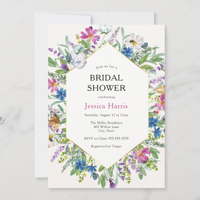 Wildflower and Butterflies Bridal Shower Invitation (Front)