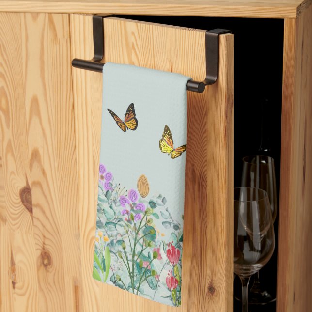 Wildflower and Butterflies  Floral  Tea Towel (Thirds Fold)
