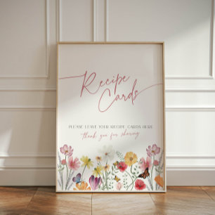 Wildflower and Butterflies Recipe Cards for Bride Pedestal Sign